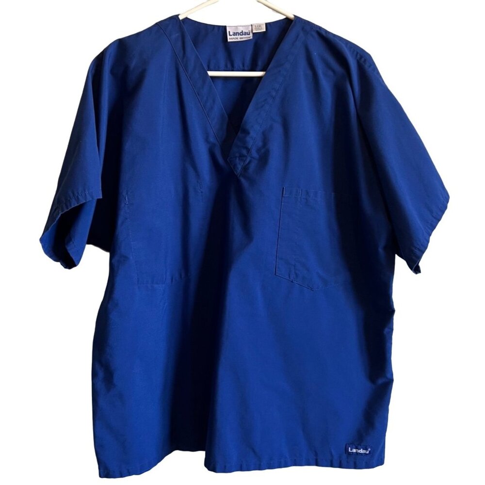 Landau Blue Short‎ Sleeve V-Neck Scrub Top Adult Large